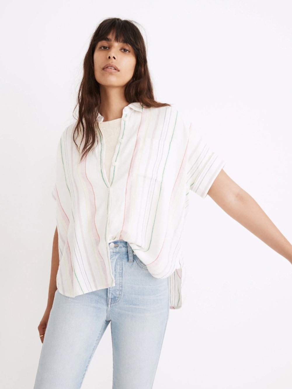 Madewell Linen-Blend Daily Shirt in Rainbow Stripe